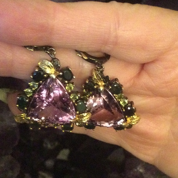 Breathtaking Genuine Amethyst & Black Opal Earrings, combined 53 CTW ! - Picture 10 of 11